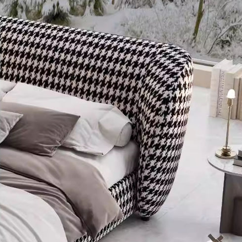 Everill Houndstooth Pattern Wide Headboard Luxury Bed Frame