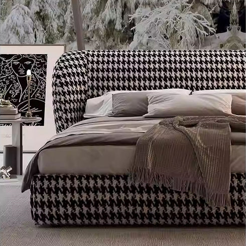 Everill Houndstooth Pattern Wide Headboard Luxury Bed Frame