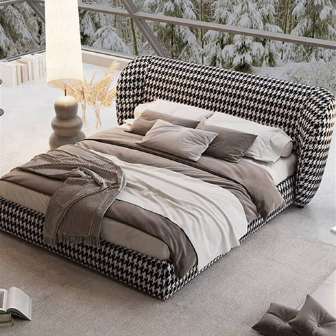 Everill Houndstooth Pattern Wide Headboard Luxury Bed Frame