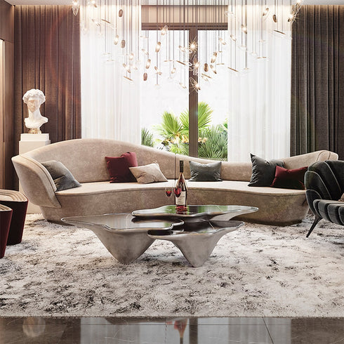 Farai Matte Technical Cloth Shaped Luxury 2-Pieces Arm Sofa Reception Sectional Couch