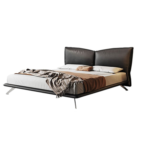 Hannah Calf Leather Butterfly Shaped Headboard Bed Frame