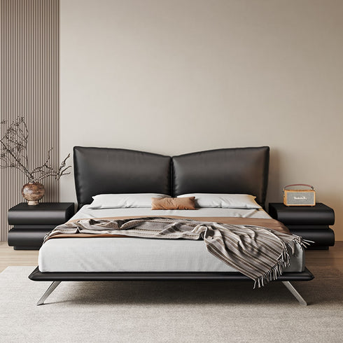 Hannah Calf Leather Butterfly Shaped Headboard Bed Frame