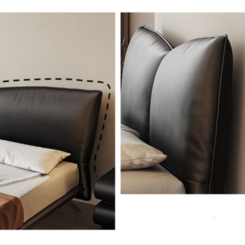 Hannah Calf Leather Butterfly Shaped Headboard Bed Frame