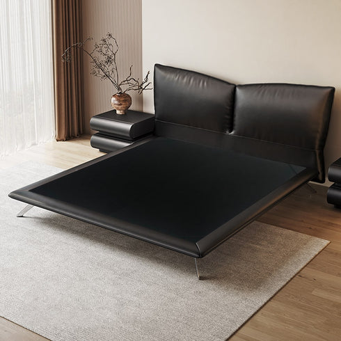 Hannah Calf Leather Butterfly Shaped Headboard Bed Frame