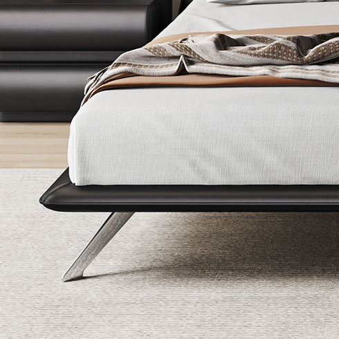 Hannah Calf Leather Butterfly Shaped Headboard Bed Frame