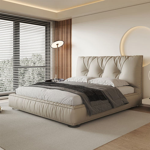 Harriet Calf Leather High Headboard Modern Bed Frame