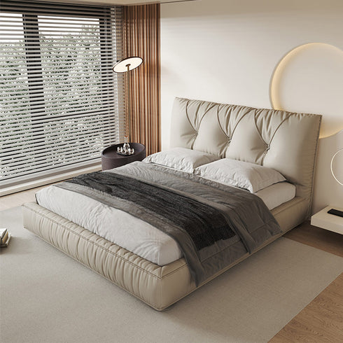 Harriet Calf Leather High Headboard Modern Bed Frame