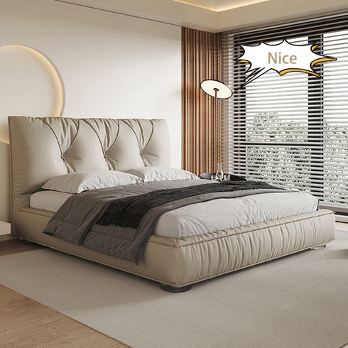 Harriet Calf Leather High Headboard Modern Bed Frame