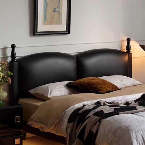 Hedy Calf Leather Vintage High Upholstered Headboard Bed Frame