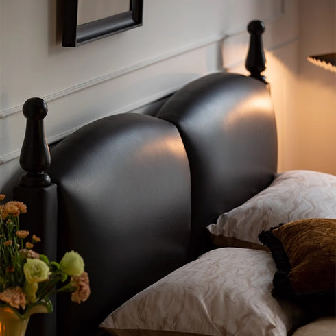 Hedy Calf Leather Vintage High Upholstered Headboard Bed Frame