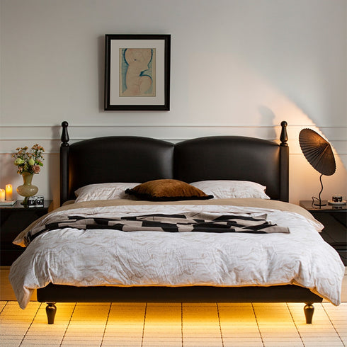 Hedy Calf Leather Vintage High Upholstered Headboard Bed Frame