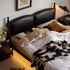 Hedy Calf Leather Vintage High Upholstered Headboard Bed Frame