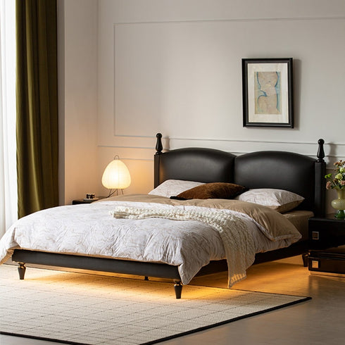 Hedy Calf Leather Vintage High Upholstered Headboard Bed Frame