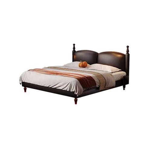 Hedy Calf Leather Vintage High Upholstered Headboard Bed Frame