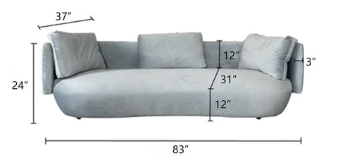 Ivan Velvet Fabric Round Shaped 3-Seater Sofa Modern Couch