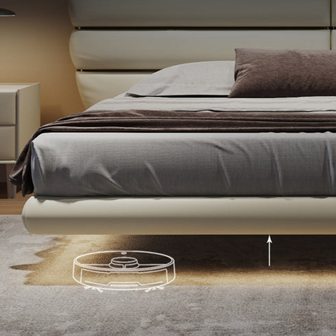 Javion Microfiber Leather Curved Headboard Modern Floating Bed Frame