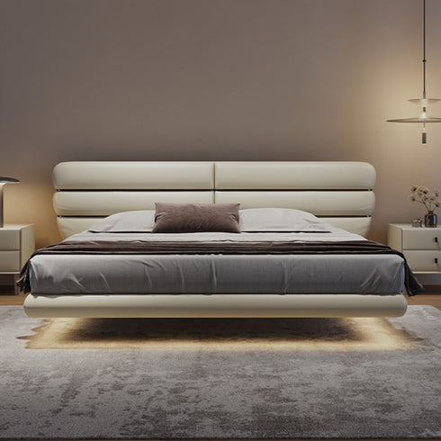 Javion Microfiber Leather Curved Headboard Modern Floating Bed Frame