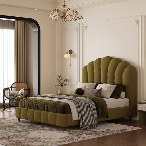 Jayse Velvet Fabric High Headboard Luxury Bed Frame