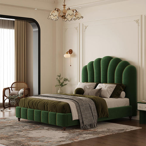 Jayse Velvet Fabric High Headboard Luxury Bed Frame