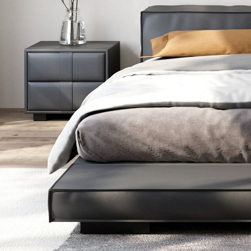 Jerome Calf Leather Low Headboard Bed Frame