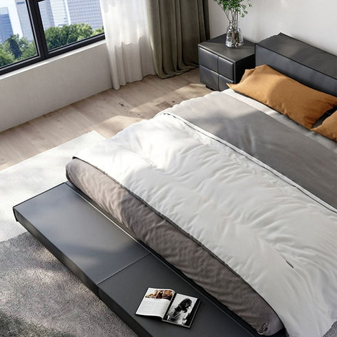 Jerome Calf Leather Low Headboard Bed Frame