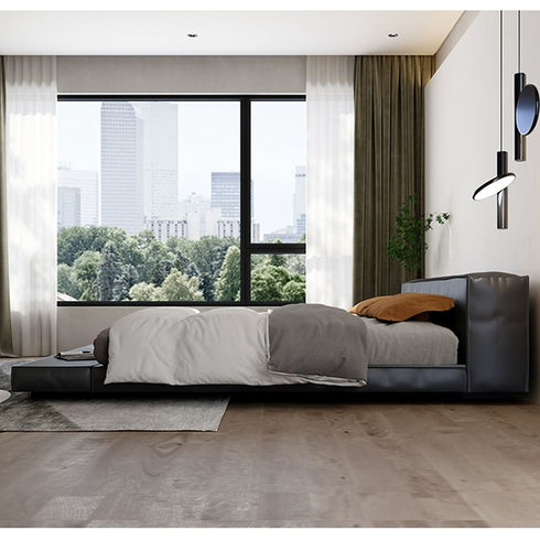 Jerome Calf Leather Low Headboard Bed Frame