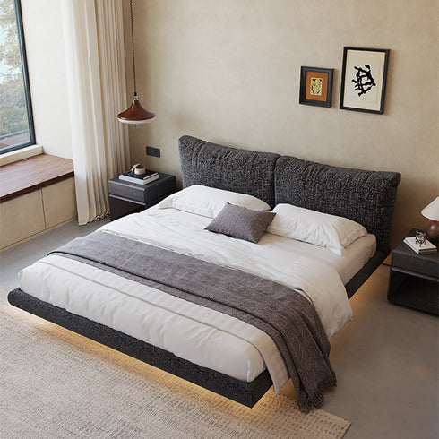 Joey Boucle Fabric Simple Upholstered Headboard Modern Floating Bed Frame