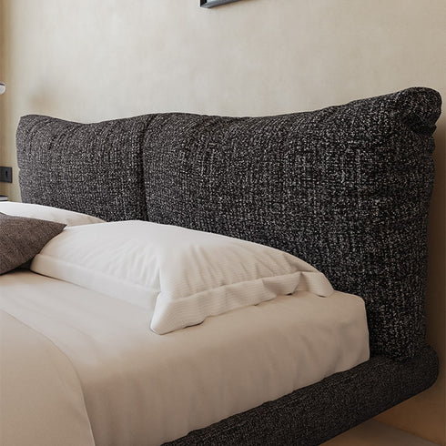 Joey Boucle Fabric Simple Upholstered Headboard Modern Floating Bed Frame