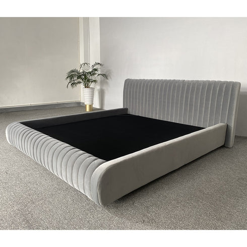 Isley Velvet Fabric Stripe Pattern Bed Frame