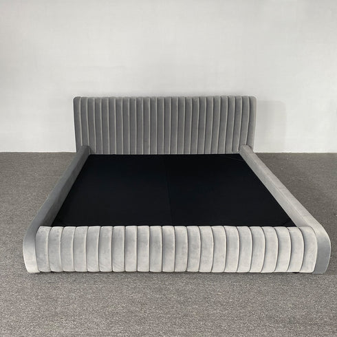 Isley Velvet Fabric Stripe Pattern Bed Frame