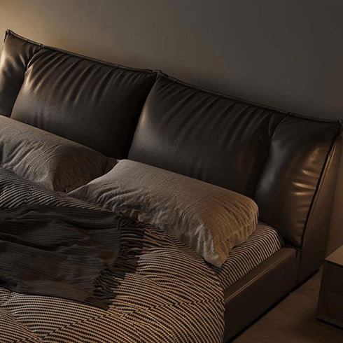 Kristin Calf Leather Upholstered Headboard Bed Frame