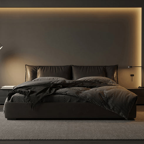 Kristin Calf Leather Upholstered Headboard Bed Frame