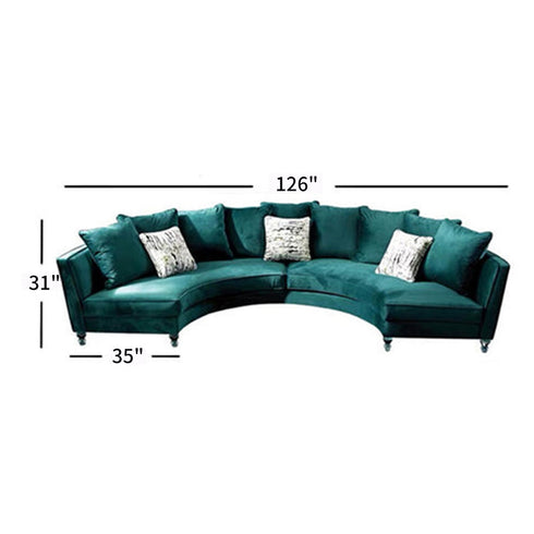 Tribeca Velvet Green 2-Piece Sofa Round Shaped Upholstery Sectional Couch
