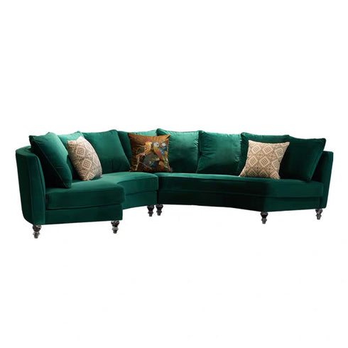 Tribeca Velvet Green 2-Piece Sofa Round Shaped Upholstery Sectional Couch