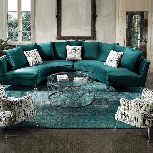 Tribeca Velvet Green 2-Piece Sofa Round Shaped Upholstery Sectional Couch
