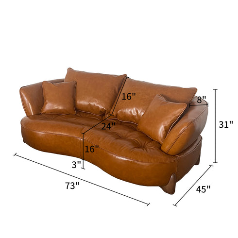 Emrick Curved Vintage Leather Loveseat Sofa First Layer Cowhide Couch