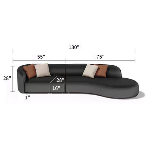 Gene Black Calf Round Multi Seater Sofa Luxury Interior Curved Sectionl Couch