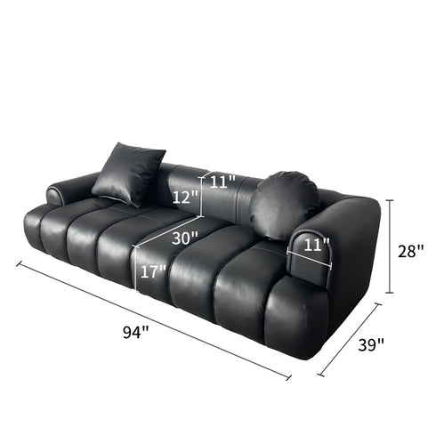 Elias Black Calf Leather 3 Seater Sofa Armrest Couch