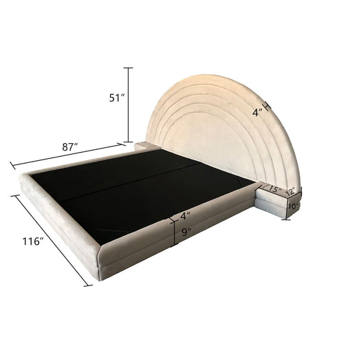 David Suede Fabric Wide Curved Headboard Bed Frame with Bedside Table