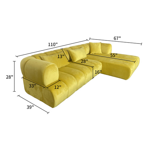 Temo Luxury Velvet Sectional Sofa With Chaise Lounge Couch