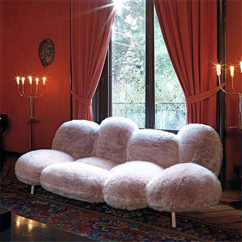 Jay Wool Teddy Fleece Pink 3 Seater Sofa Interior Reception Couch