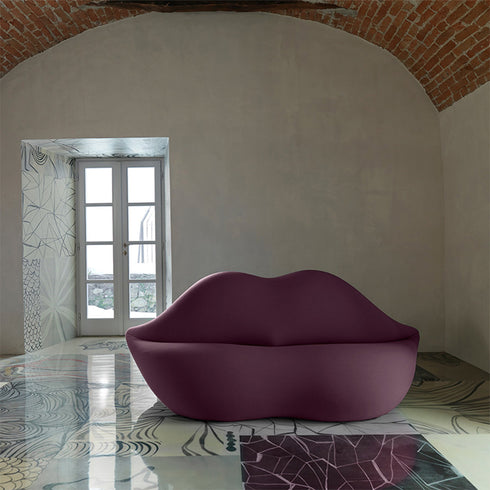 Nicky Elastic Leather/Velvet Lips Special Design 3 Seater Sofa Interior Couch