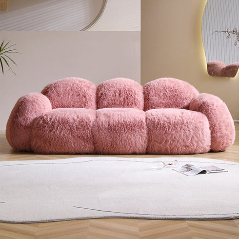 Lena Wool Teddy Fleece Pink 3 Seater Sofa Comfy Couch