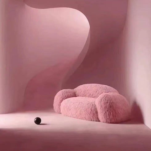 Lena Wool Teddy Fleece Pink Loveseat Comfy Couch