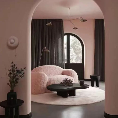 Lena Wool Teddy Fleece Pink Loveseat Comfy Couch