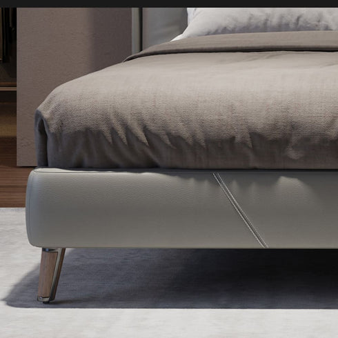 Linzy Calf Leather High Headbord Bed Frame With Legs