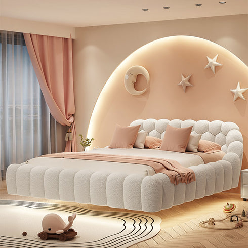 Lora Boucle Bubble Headboard Floating Bed Frame