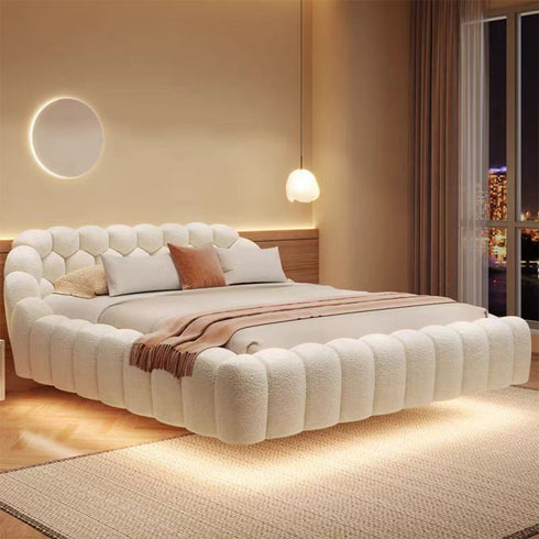 Lora Boucle Bubble Headboard Floating Bed Frame