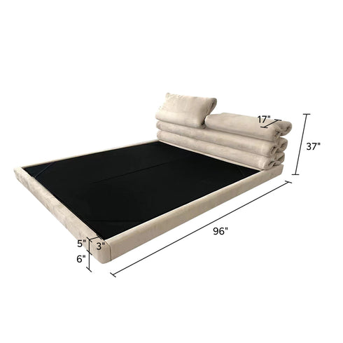 Lucas Suede Fabric Pillow Shaped Headboard Floating Bed Frame