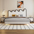 Lydia Wavy Shaped Headboard Calf Leather Floating Bed Frame
